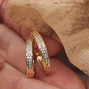 Topaz Crystals Pave 18K Gold plated Hoops Round Hypoallergenic Earrings